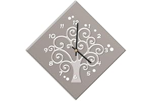 Mareli AOR001-OR Orologio da parete, Ricoperto con carta stampata, Meccanismo silenzioso, Albero Della Vita Grigio, 42 x 42 cm