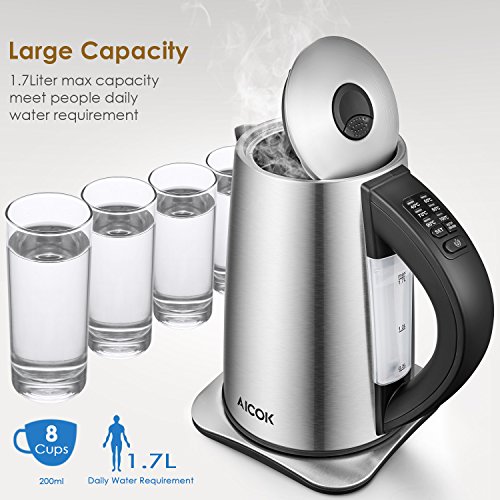 Aicok Edelstahl Wasserkocher mit Temperatureinstellung 40 Grad Baby und 60,70,80,90 und 100 Grad, elektrische Wasserkessel mit Warmhaltefunktion, Kessel mit Automatischer Abschaltung, 2200 Watt, 1,7 Liter, Schwarz - 4