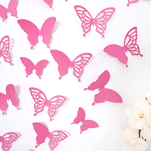 Wandkings 3D Schmetterlinge in PINK mit Ornamenten / Muster, 12 STÜCK im Set mit Klebepunkten - 4