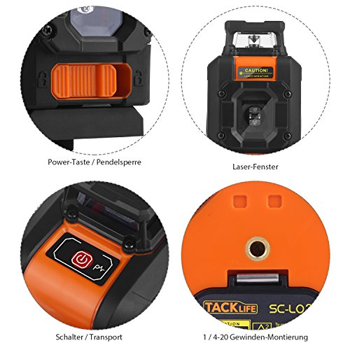 Tacklife SC L03 Klassischer Kreuzlinien-Laser mit Messbereich 30M und Neigungsfunktion, 360 Grad Horizontaler Linie, Linienlaser IP 54 Staub- und Spritzwasserschutz ( inkl. Schutztasche, Magnetische schwenkbare Haltung) - 2