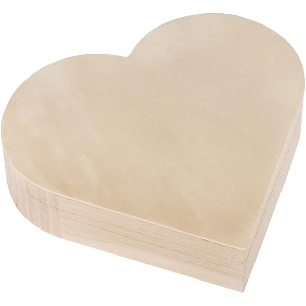 Scatola a forma di cuore in legno grezzo, non verniciata, fai da te