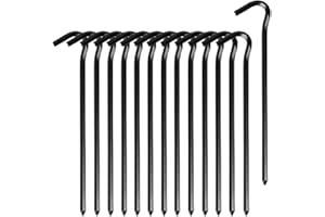 VILIYDUO Piquetas de Metal para Tienda de 16 Piezas, Piquetas de Aluminio, Clavijas para Campaña, Ganchos Camping de Metal para Jardín, Viajes, Pesca (Negro)