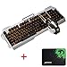 Produktbild LexonElec K38 Gaming Tastatur und Maus Orange LED-Licht Multimedia Ergonomische Usb Metall Panel Gaming Tastatur Wasserdicht + Licht atmen 3200 DPI 6 Tasten Optische Gamer Maus Sets (Schwarz Silber)