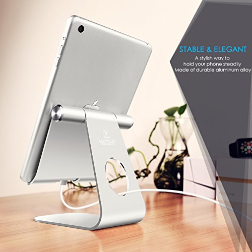 Verstellbare iPad Ständer, Lamicall Tablette Halter : Universal Tab Ständer, Wiege, Halterung Dock für iPad 1 2 3 Air; iPad mini 1 2 3 4, Samsung Huawei E-Reader und Google Nexus 7 10 4 Tablette Schreibtisch, andere Tab Smartphone 5“-11“ (Silber) - 2