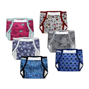 Tinchuk Newborn Cloth Nappy Padded Baby Nappies Colored Multicolor Fasten Closure (3-6 Months, Pack of 6)