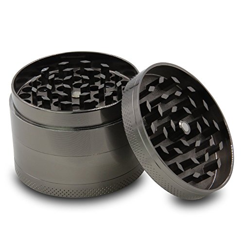 Aibesser Aluminium Pollen Grinder Crusher für Tabak,Spice,Kräuter,Gewürze,Herb,Kaffee,4-teiliges Set mit Mini-Scraper,Ø55mm,Nickel-Schwarz