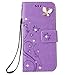 Produktbild Aulzaju iPhone Xs, handgefertigte Hülle, luxuriöse 3D Bling Strass Flip Stand Wallet Cover für iPhone Xs 5,8 Zoll Blume Schmetterling PU Leder iPhone Xs Max 6.5 inch violett