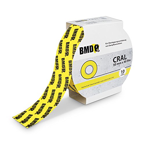 BMD – Cral Klebeband (Gelb – 50mm x 40lfm) zur Verklebung von Dampfsperrfolien, Dampfbremsfolien, Dampfbremse, Dampfsperre - 2