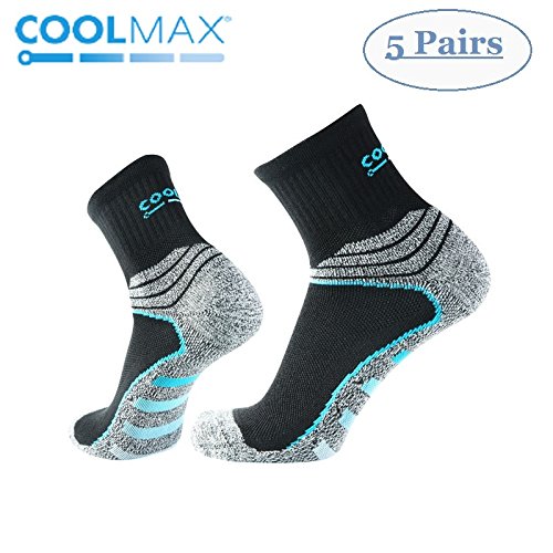 COOLMAX Unisex Quick Dry Athletic Quarter Socks-5 Pairs (Large, CMH8S)