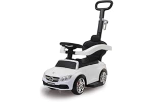 JAMARA 460448 - Rutscher Mercedes-AMG C 63 3in1-Kippschutz, Kofferraum, Schub-und Haltestange mit Lenkfunktion, Rückenlehne, Schutzbügel, ausziehbare Fußauflage, Sound/Hupe am Lenkrad, weiß