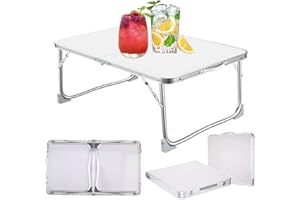 AUTOFU Klappbarer Campingtisch, klein und leicht, Mini-Esstisch, Bett-Tablett, Laptoptisch, faltbarer tragbarer Gartentisch mit Tragegriff für Outdoor Indoor Party BBQ Picknick Angeln – 60 x 40 x 26 cm, Weiß