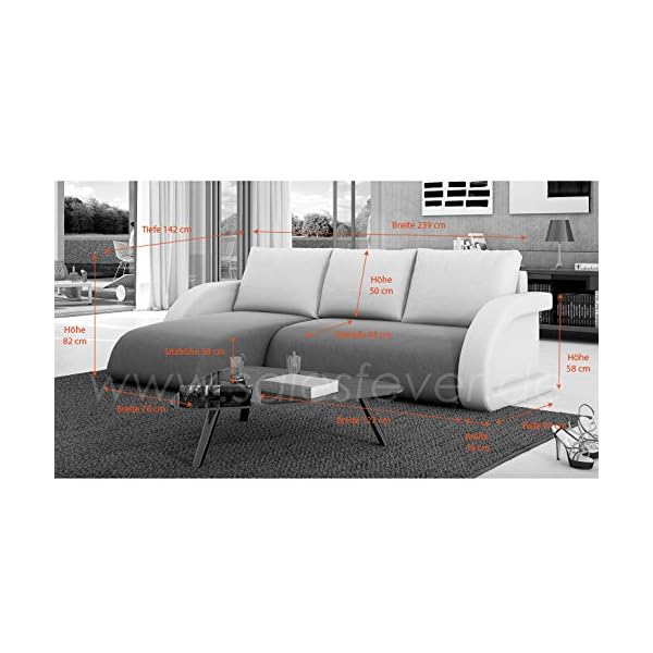 Innocent Corner sofa with sleep function in immitation leather black back cushion white Anantara - Image 7