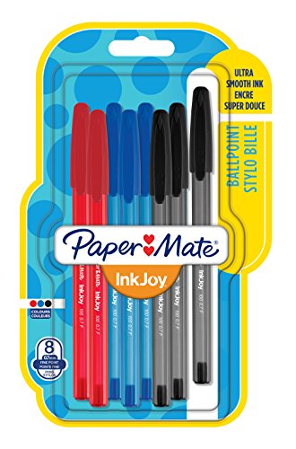 Paper Mate InkJoy 100 CAP, bolígrafo con capuchón, punta fina de 0,7 mm y colores estándares surtidos, paquete de 8 (1956757)