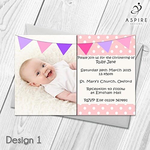 Personalised Photo Christening Baptism Invitations | Bunting Invites