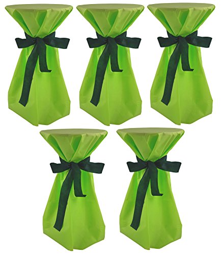 Sensalux, 5 Stehtischüberwürfe (nicht genäht) abwischbar - (Farbe nach Wahl), Überwurf apfelgrün Schleifenband grün, Tischdurchmesser 60-70 cm, die preisgünstige Alternative zur Husse