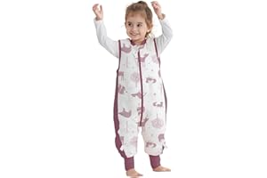 MIRACLE BABY Baby Sleeping Bag with Legs, Unisex 100% Cotton Wearable Blanket 2.5 TOG Winter Baby Sleep Sack with Feet Sleeveless Toddler Sleeping Sack 6-18 Months (Dark Purple Animal S)
