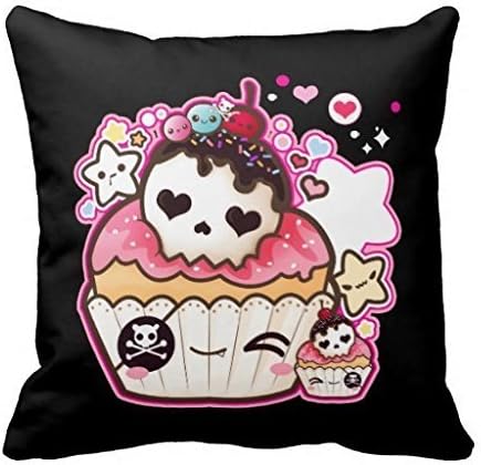 AHArtSaleStore O10L Kawaii Skull Cupcake Decoration Pillow Case Cushion Cover 18 inch