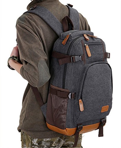 E-Bestar Unisex Canvas Rucksack Retro Daypack Leinwand Schultasche Segeltuch Fahrradrucksäcke 15 Zoll Laptop Wanderrucksäcke 4 verschid. Farben - 2