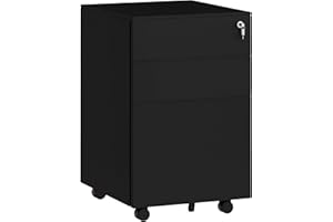 Vinsetto 3-Drawer Vertical Filing Cabinet with Pencil Tray, Lock and 5 Wheels, Steel Mobile File Cabinet, for A4, Legal and Letter Size, Pre-Assembled Body, Black