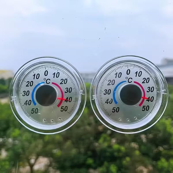 Termometro igrometro autoadesivo ad alta precisione, 0,1 °C, per uso interno/esterno, finestre, pareti, serre, giardini, uffici e casa, non necessita di elettricità, 2 pezzi - 1