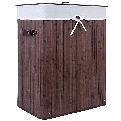 Songmics faltbar Bambus Wäschekorb 100 L (62,5 x 52 x 32 cm) Wäschebox mit Wäschesack zum Herausnehmen braun LCB63Z