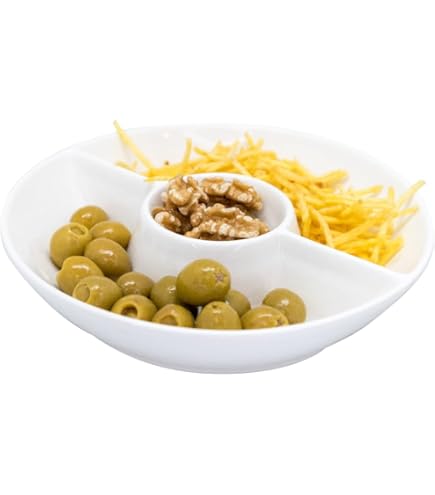 Edco alpina Dipschalen, set van 3 bakjes, tapas kommen voor snacks en dips, porseleinen snackschaal, vaatwasmachinebestendig, 28 x 8,5 x 3 cm, perfect voor feestjes en verjaardagen, wit
