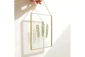 DÉCOCO Ramka na zdjęcia z miedzi, mosiądzu, 25 x 20 cm, wisząca, pływająca szyba, złota, geometryczny ornament, roślina, próbka, klips, dekoracja, karta graficzna, obraz, uchwyt na wyświetlacz, tylko