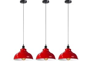 LEDSone lot de 3 suspensions vintage,luminaires style industriel, plafonnier vintage lot de 3 salle à manger chambre, blanc, 240V, Ø 300mm (Curvy - Rouge)