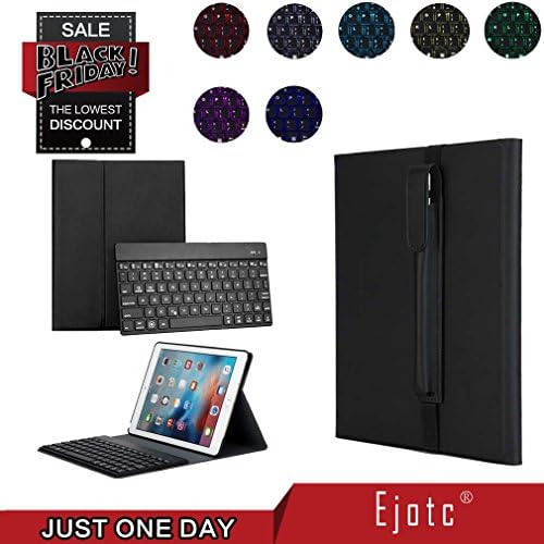 iPad Pro 10.5 Keyboard Case with Pencil Holder Case with Detachable 7 Colors Backlit Bluetooth Keyboard,Leather Protective Cover for iPad Pro 10.5.(Black)