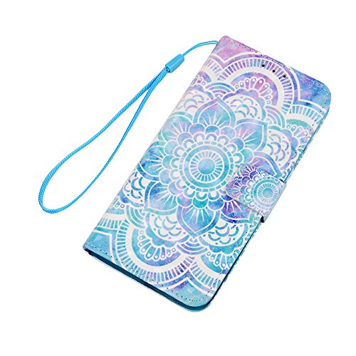 Lanveni Samsung Galaxy S6 Hülle, Handyhülle Samsung S6 Flip Case Cover PU Lederhülle Schutzhülle Magnetverschluss Ledertasche mit Stander Function Brieftasche Card Slot Handy Tasche mit Totem-Blume Cover Design + 1 x Stylus Stift + 1 x Staubdichte Stecker - 3