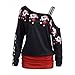 Produktbild Weihnachten Drucken Bluse Schulterfrei Tops Hemd Christmas Damen Sexy Kapuzenpullis Frauen Hemden Lose Pullover Mantel Sweatshirts Blusen Outerwear T-Shirt Kapuzenpullover Elecenty (XXL, Rot)