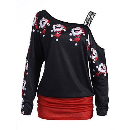 Preisvergleich Produktbild Weihnachten Drucken Bluse Schulterfrei Tops Hemd Christmas Damen Sexy Kapuzenpullis Frauen Hemden Lose Pullover Mantel Sweatshirts Blusen Outerwear T-Shirt Kapuzenpullover Elecenty (XXL, Rot)