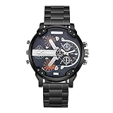 Ying Xinguang 6820 großes Zifferblatt Dual Time Zone Quar0tz Uhrwerk mit Edelstahlband & Kalenderfunktion für Herren, WA0024B