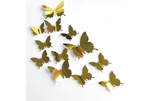 Guangcailun Insect Stickers Decorative Mirror Decals Plastic 3D Stickers Decorative Decorative Insect Stickers Plastic Insect Wall Stickers for Home Office, Gold, 12pcs