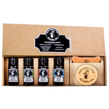 DUCKBUTTER Duck Butter Beard Oil Beardsman Pack - 4 Scents with Brush & Comb Gift Set