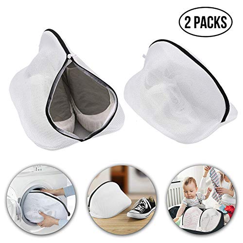 Lyeiaa Laundry Bag for Shoes, 2 Pack Wash Bag for Washing Machine with Durable Zipper Three Layer Thickening Breathablwe Wash Net for Sneakers, Socks, Bras，Underwear, 41 * 25 * 25CM, White