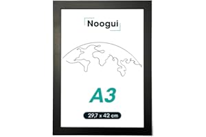 NOOGUI Cadre A3 Bois Noir Avec Plexiglas Antireflet | Format A3 Pour photos et diplômes Poster et décoration Murale | Tableau vertical et horizontal | 30x42 Cm