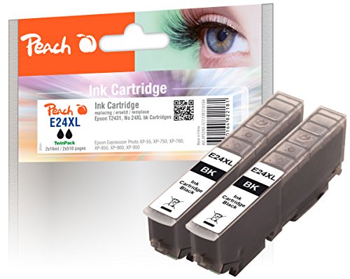 Peach Doppelpack Tintenpatronen schwarz kompatibel zu Epson No. 24XL bk, T2431