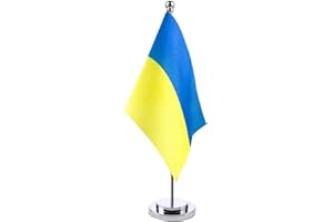 Gereton 1/2Pcs Ukraine Table Flag 11x4 In, Ukrainian Desk Flag, Small Mini Ukraine Office Table Flags With Stand Base, For Home Office Desktop Decoration