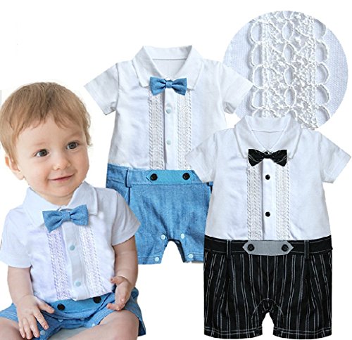 Baby Boy Wedding Christening Formal Tuxedo Wear White Suit Outfit Romper Clothes (3-6 Months, Blue)