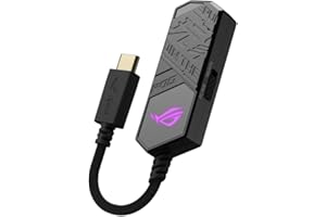 ASUS ROG Clavis USB-C to 3.5 mm gaming DAC with AI Noise-Canceling Mic, MQA rendering tech, ESS 9281 QUAD DAC™, audio amplifier and Aura Sync. ROG Clavis is compatible with PCs, mobile devices and laptops