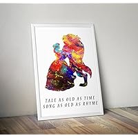 Disney inspirierte Aquarelldruck, Schönheit und das Tier Poster A4 8,3 x 11,7 Zoll