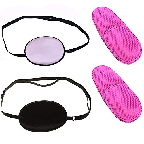 Abimars, 2 toppe elastiche in seta per occhi pigri per adulti, per ambliopia Strabismus + 2 toppe per occhiali, per trattare l'occhio pigro, rosa