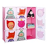 Songmics Regalsystem Kinderregal Kleiderschrank Garderobenschrank Spielzeugkiste Wäscheschrank Kapazität 450L Rosa 112 x 112 x 37 cm LPC33P - 3