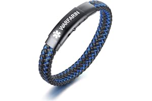 PJ JEWELLERY Free Engraving Stainless Steel and 2-Tone Braided Leather Medical ID Bracelet Medical Alert Wrist Band for Men Emergancy Identification Medic jewellery for Men