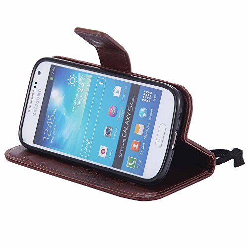 Galaxy S4 Mini Hülle, Dfly Premium Slim PU Leder Mandala Blume prägung Muster Flip Hülle Bookstyle Stand Slot Schutzhülle Tasche Wallet Case für Samsung Galaxy S4 Mini i9190, Braun - 5
