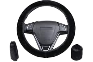AUGOOG Lenkradbezug Plüsch,Lenkradabdeckung Winter,Handbremse Schaltabdeckung Und Lenkradschoner,Universal Auto Lenkradhülle Plüsch Teleskop Lenkrad AbdeckungLenkradbezug für Auto Zubehör,schwarz