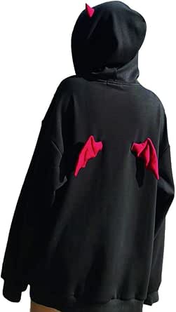 Fpengfashion - Felpa da donna con cappuccio, con corna da diavolo e ali  Nero S : Amazon.it: Abbigliamento