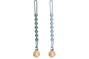 ZUOQIANG Attache Tetine Silicone, Lot De 2 Attache Sucette Bebe, Durable Attaches Tétine, Accroche Tetine Bebe Peut être accroché aux vêtements et aux poussettes (Vert/Bleu)