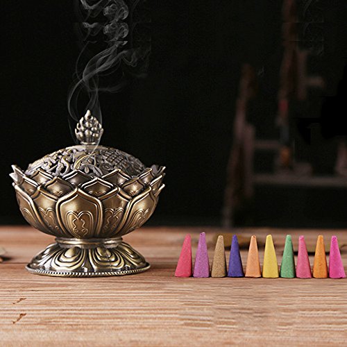 Xiduobao Lotus Flower Räuchergefäß, Metalllegierung, Räucherkerzenhalter, buddhistisches Dekor (groß), S - 8